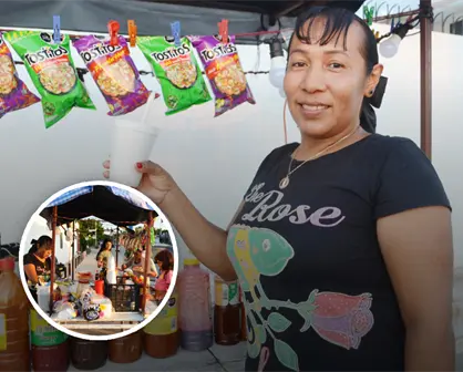 Rosa Elena conquista paladares en la Renato Vega Amador en Culiacán con sus sabrosos esquites y elotes