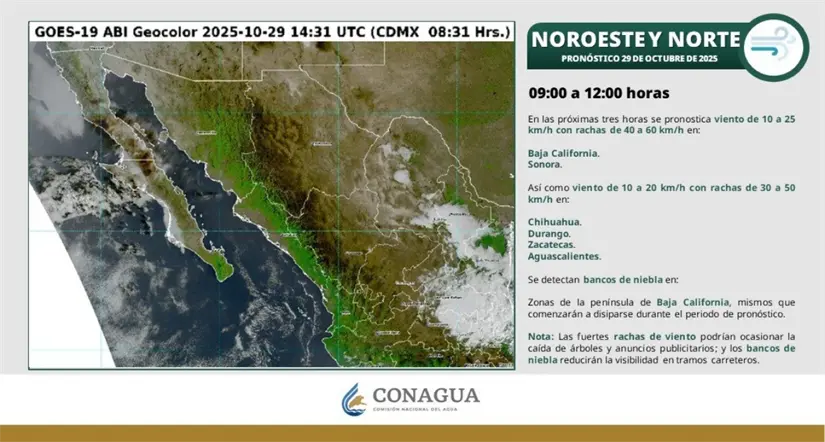 Clima en Baja California este miércoles. Imagen: Conagua