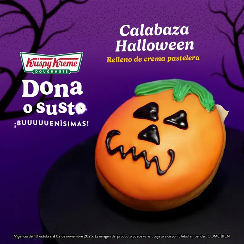 No te quedes sin probar la Dona Calabaza Halloween esta temporada. Imagen: Krispy Kreme México
